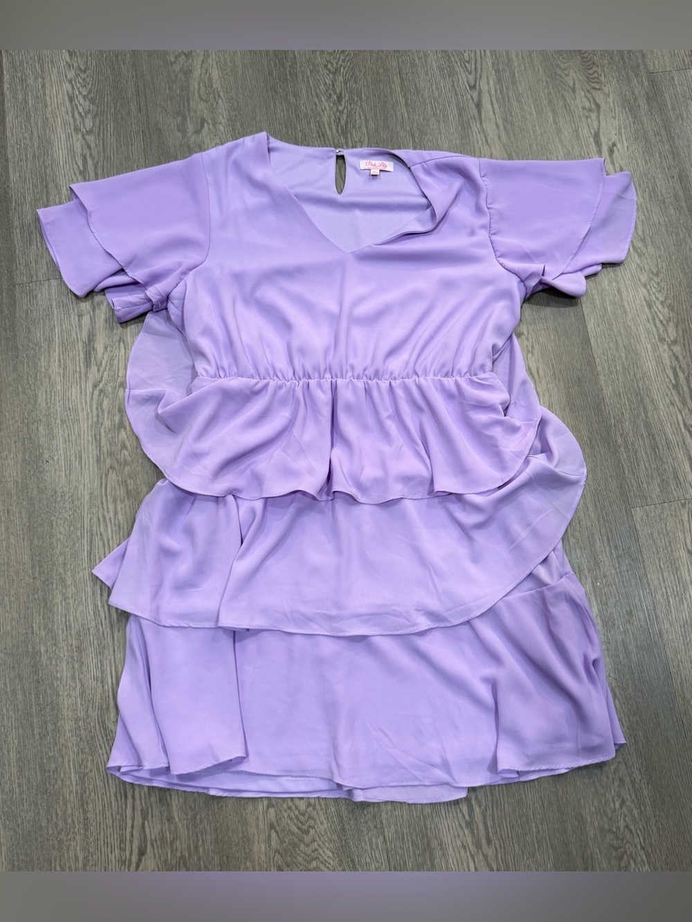 Pink Lily Boutique Lavender Purple Large V Neck Short Sleeve Ruffle Mini Dress